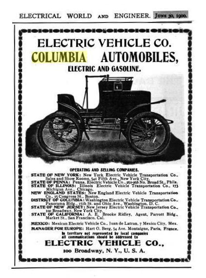 Рекламный проспект производителя электромобилей «Electric Vehicle Company»