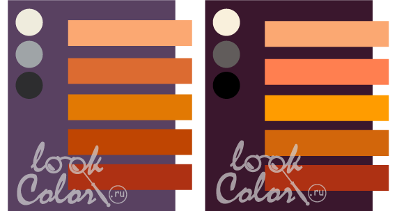 сочетание серо-фиолетового и баклажанового с оранжевым