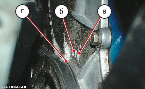 Три метка на крышке распределительного вала и одна метка присутствующая на шкиву коленвала, она ещё буквой Г указана