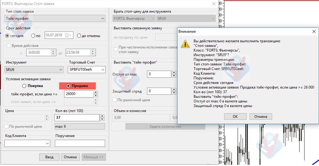 Как выставить стоп заявки в Quik на примере Stop loss и Take profit